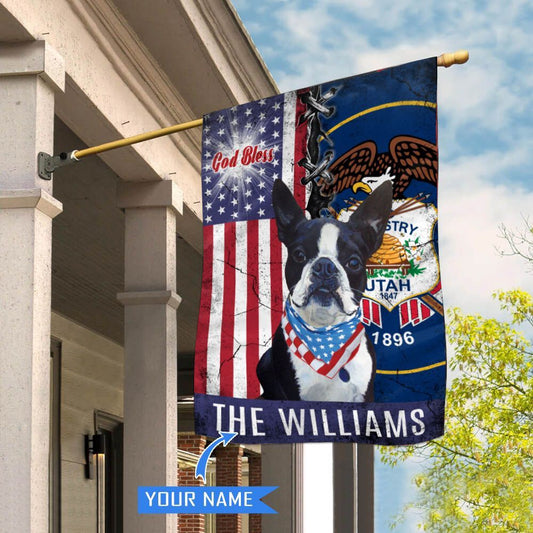 Personalized Dog Flags, Utah Boston Terrier God Bless House Flag, Garden Flags Dogs, Dog House Flags