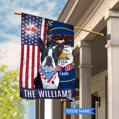 Personalized Dog Flags, Utah Boston Terrier God Bless House Flag, Garden Flags Dogs, Dog House Flags