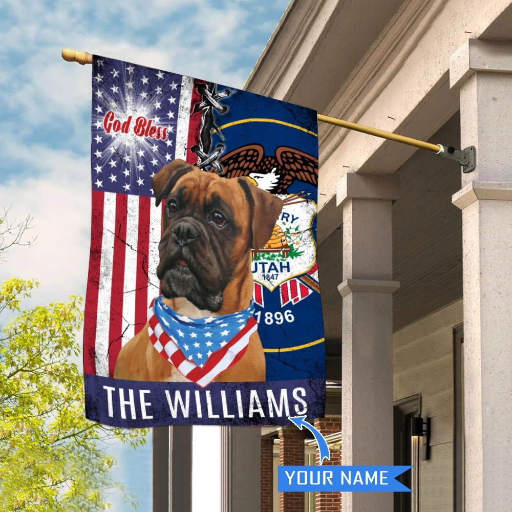 Personalized Dog Flags, Utah Boxer Dog God Bless House Flag, Garden Flags Dogs, Dog House Flags