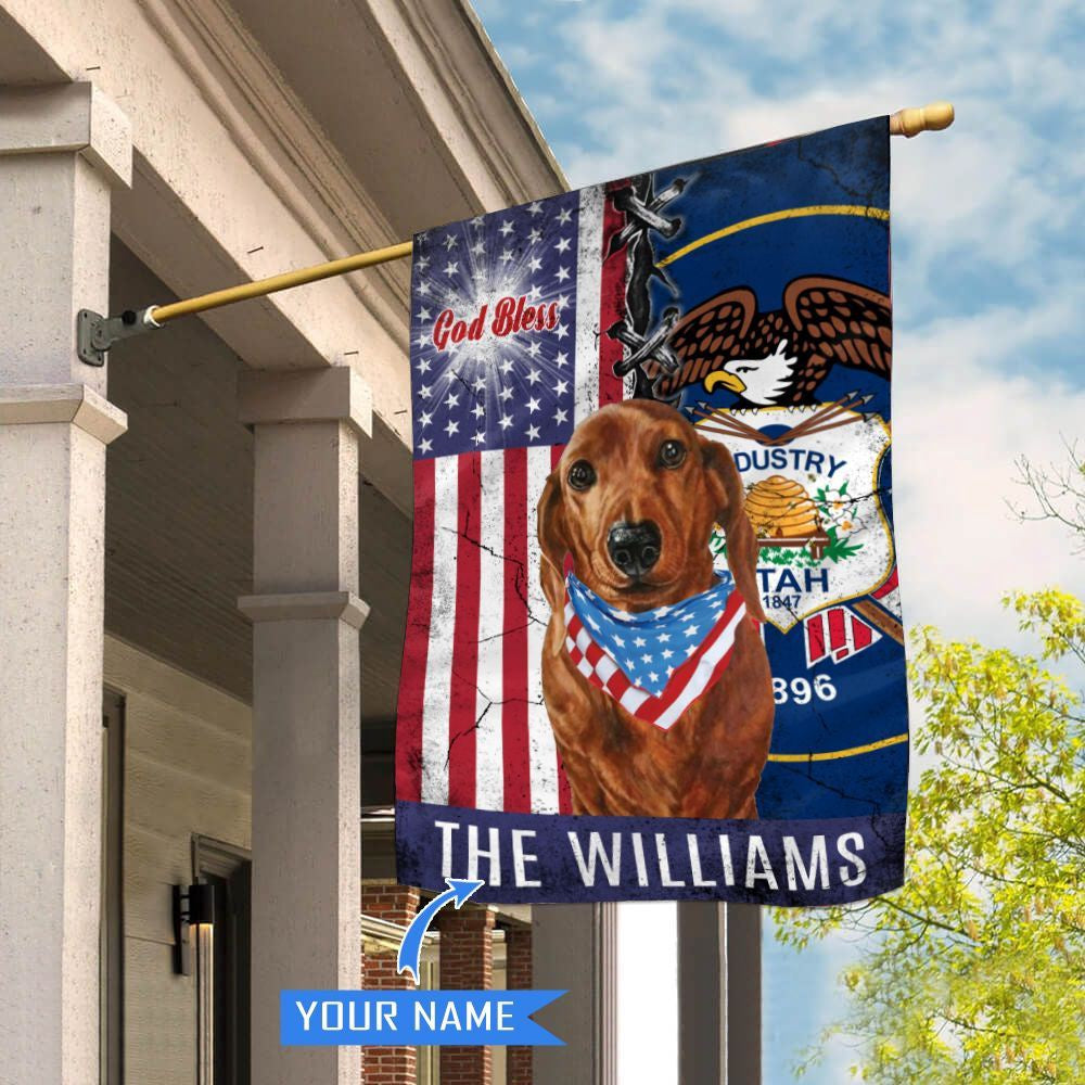Personalized Dog Flags, Utah Dachshund God Bless House Flag, Garden Flags Dogs, Dog House Flags