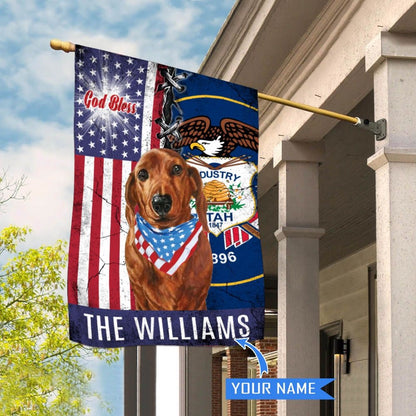 Personalized Dog Flags, Utah Dachshund God Bless House Flag, Garden Flags Dogs, Dog House Flags