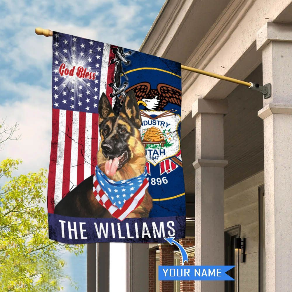 Personalized Dog Flags, Utah German Shepherd God Bless House Flag, Garden Flags Dogs, Dog House Flags