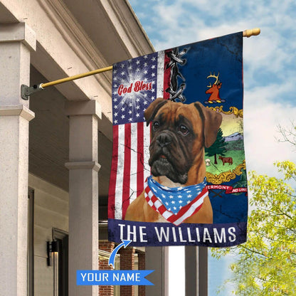 Personalized Dog Flags, Vermont Boxer Dog God Bless House Flag, Garden Flags Dogs, Dog House Flags