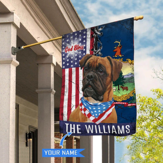 Personalized Dog Flags, Vermont Boxer Dog God Bless House Flag, Garden Flags Dogs, Dog House Flags