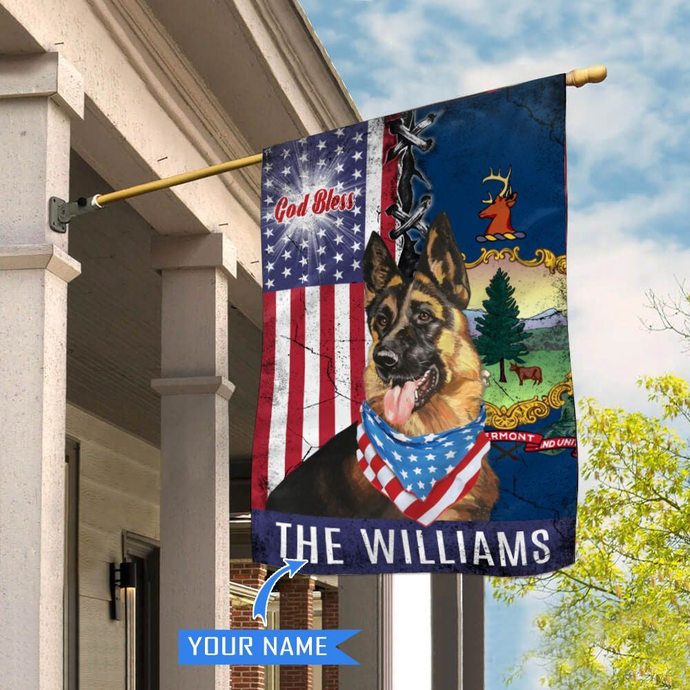Personalized Dog Flags, Vermont German Shepherd God Bless House Flag, Garden Flags Dogs, Dog House Flags