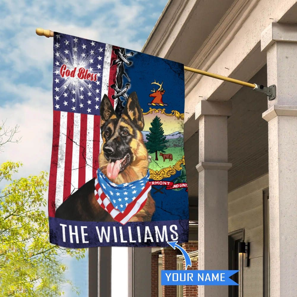 Personalized Dog Flags, Vermont German Shepherd God Bless House Flag, Garden Flags Dogs, Dog House Flags