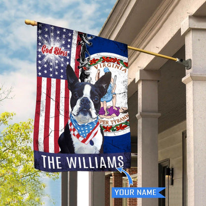 Personalized Dog Flags, Virginia Boston Terrier God Bless House Flag, Garden Flags Dogs, Dog House Flags