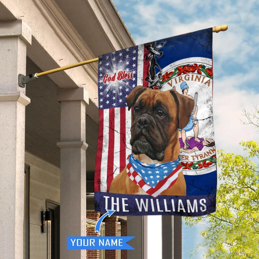 Personalized Dog Flags, Virginia Boxer Dog God Bless House Flag, Garden Flags Dogs, Dog House Flags