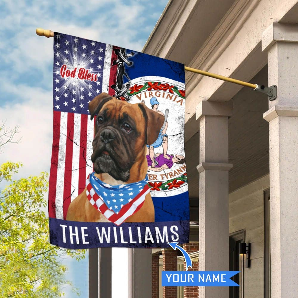 Personalized Dog Flags, Virginia Boxer Dog God Bless House Flag, Garden Flags Dogs, Dog House Flags