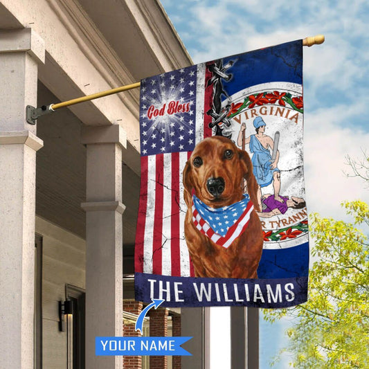 Personalized Dog Flags, Virginia Dachshund God Bless House Flag, Garden Flags Dogs, Dog House Flags