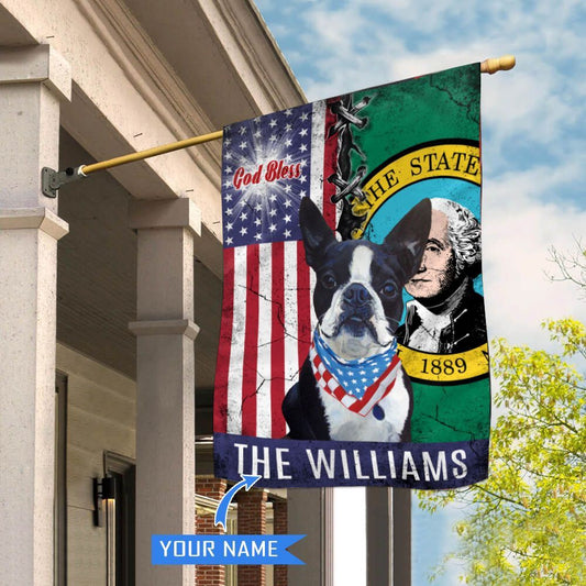 Personalized Dog Flags, Washington Boston Terrier God Bless House Flag, Garden Flags Dogs, Dog House Flags