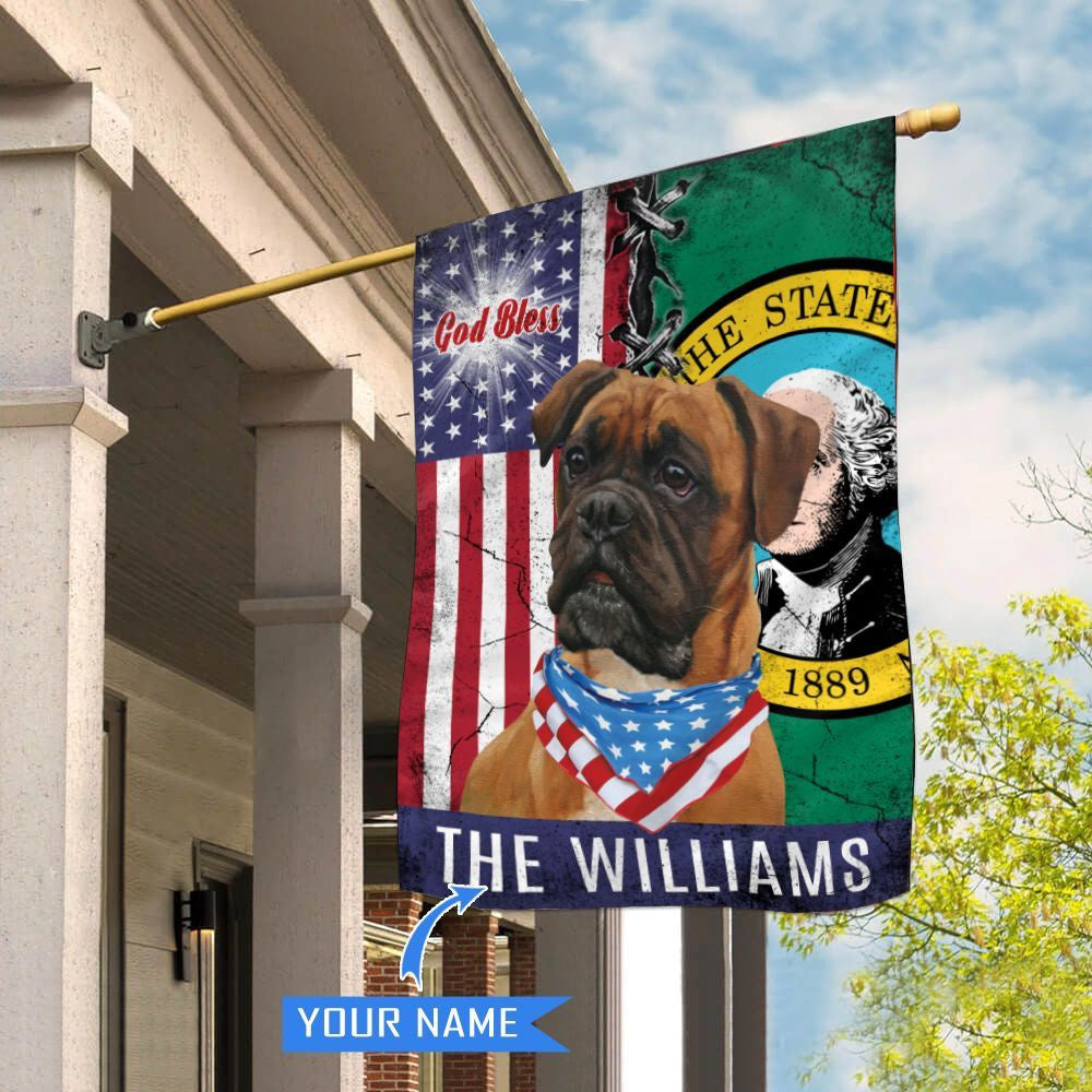 Personalized Dog Flags, Washington Boxer Dog God Bless House Flag, Garden Flags Dogs, Dog House Flags
