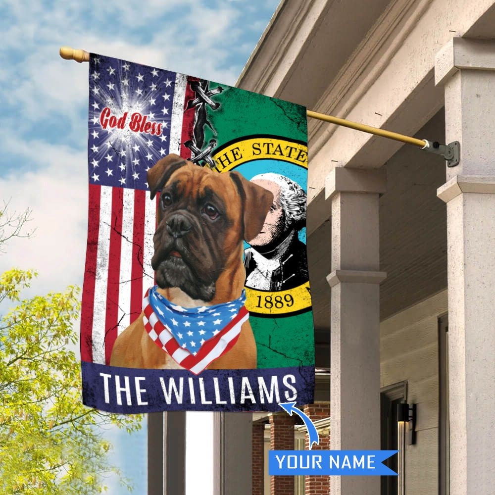 Personalized Dog Flags, Washington Boxer Dog God Bless House Flag, Garden Flags Dogs, Dog House Flags