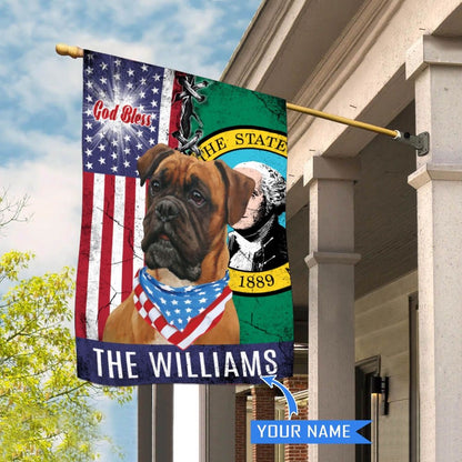 Personalized Dog Flags, Washington Boxer Dog God Bless House Flag, Garden Flags Dogs, Dog House Flags