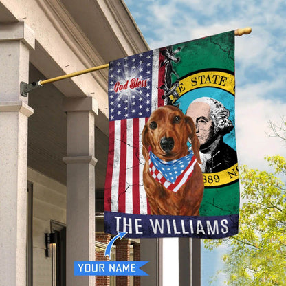 Personalized Dog Flags, Washington Dachshund God Bless House Flag, Garden Flags Dogs, Dog House Flags