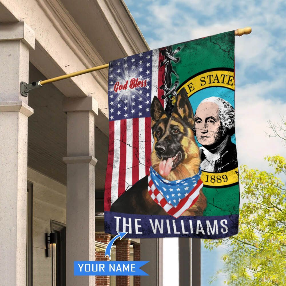 Personalized Dog Flags, Washington German Shepherd God Bless House Flag, Garden Flags Dogs, Dog House Flags