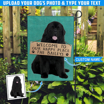 Personalized Dog Flags, Welcome To Our Happy Place Flag, Garden Flags Dogs, Dog House Flags