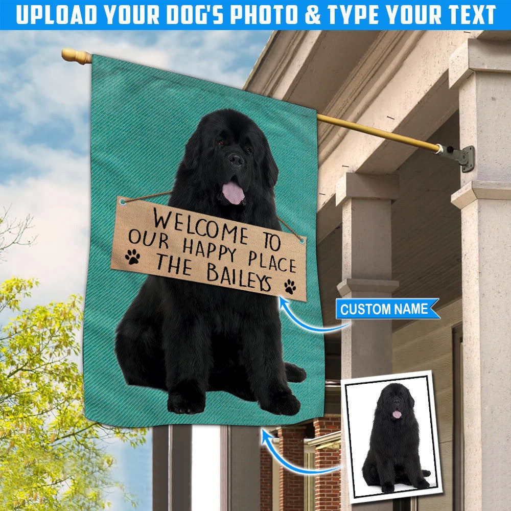 Personalized Dog Flags, Welcome To Our Happy Place Flag, Garden Flags Dogs, Dog House Flags