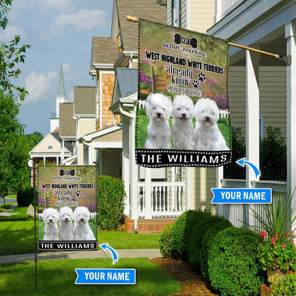 Personalized Dog Flags, West Highland White Terrier Don't Bother Knocking Dog Garden Flags, Garden Flags Dogs, Dog House Flags