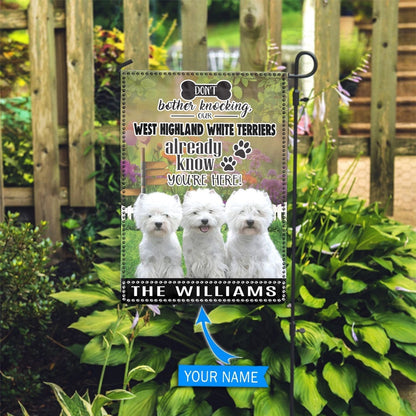 Personalized Dog Flags, West Highland White Terrier Don't Bother Knocking Dog Garden Flags, Garden Flags Dogs, Dog House Flags