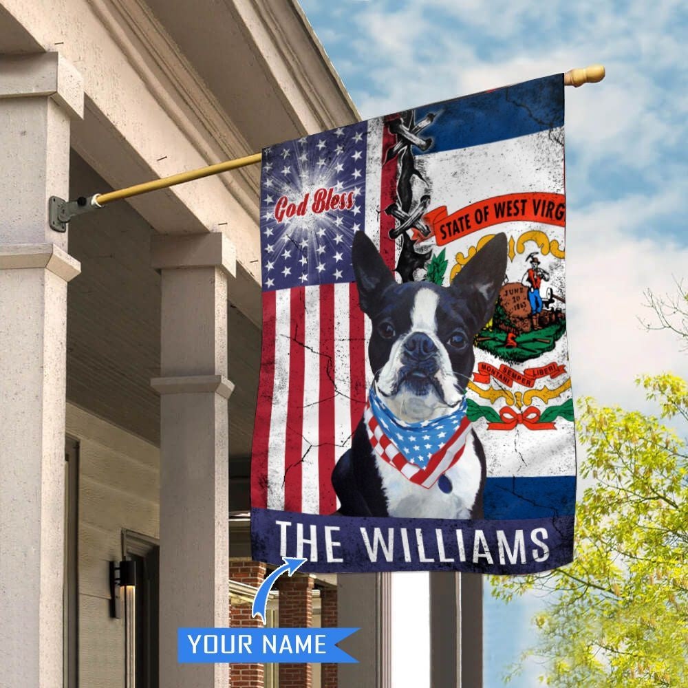 Personalized Dog Flags, West Virginia Boston Terrier God Bless House Flag, Garden Flags Dogs, Dog House Flags