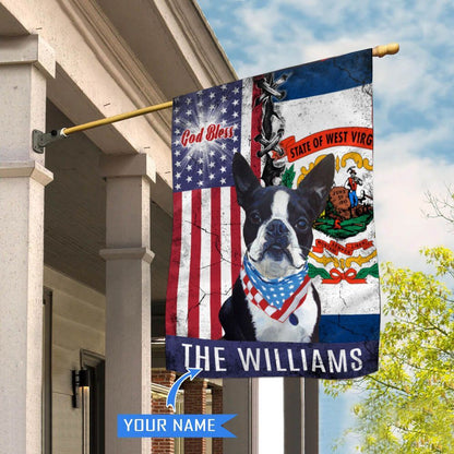 Personalized Dog Flags, West Virginia Boston Terrier God Bless House Flag, Garden Flags Dogs, Dog House Flags