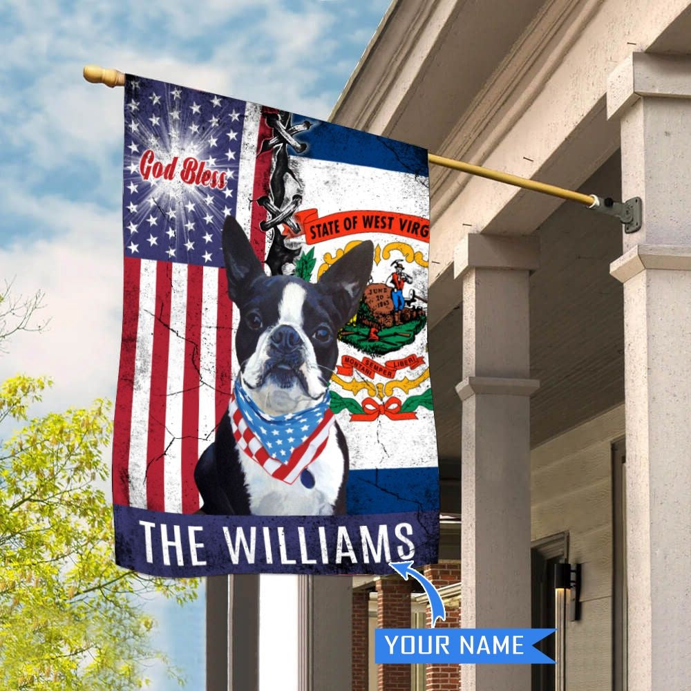 Personalized Dog Flags, West Virginia Boston Terrier God Bless House Flag, Garden Flags Dogs, Dog House Flags