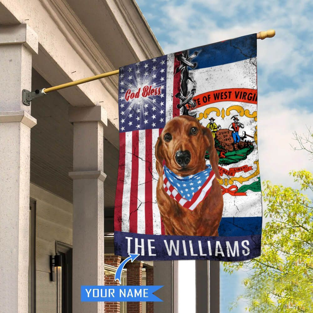 Personalized Dog Flags, West Virginia Dachshund God Bless House Flag, Garden Flags Dogs, Dog House Flags