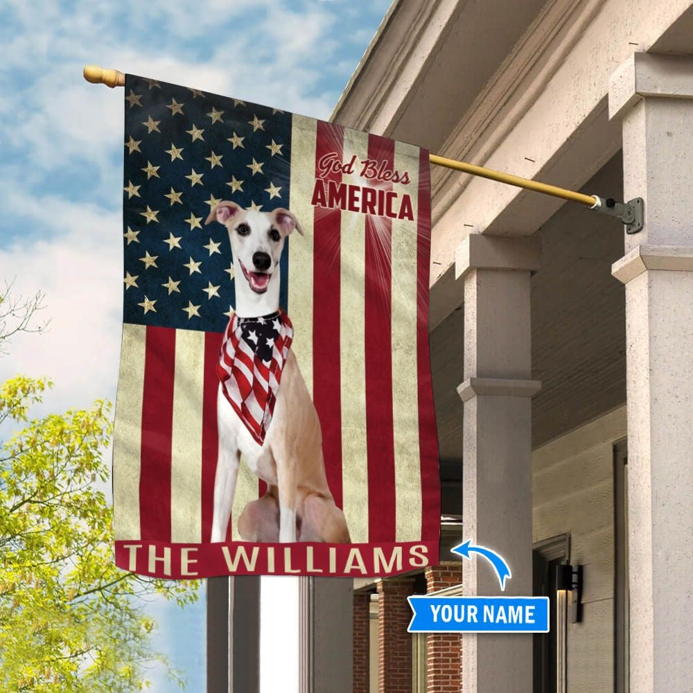 Personalized Dog Flags, Whippet God Bless America Flag, Garden Flags Dogs, Dog House Flags