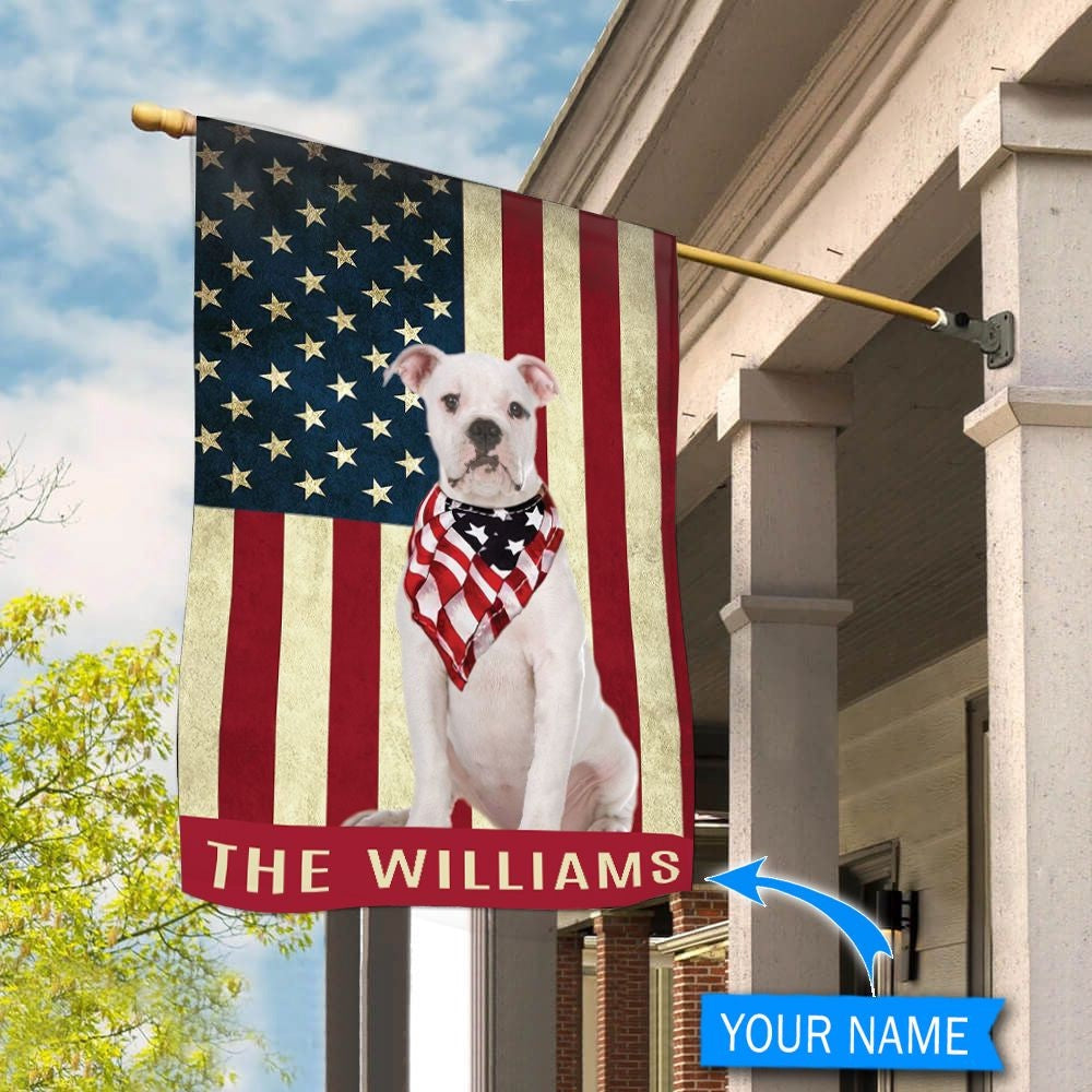 Personalized Dog Flags, White American Bulldog Flag, Garden Flags Dogs, Dog House Flags