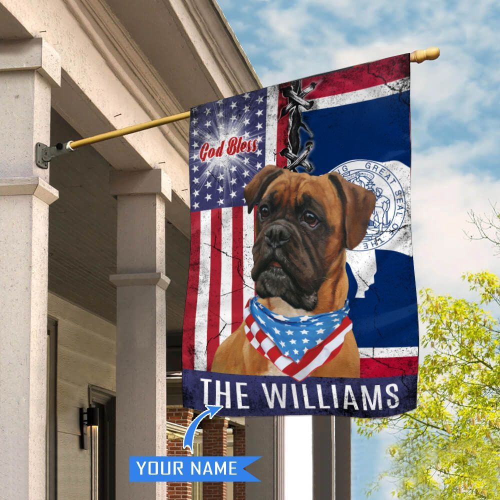 Personalized Dog Flags, Wyoming Boxer Dog God Bless House Flag, Garden Flags Dogs, Dog House Flags