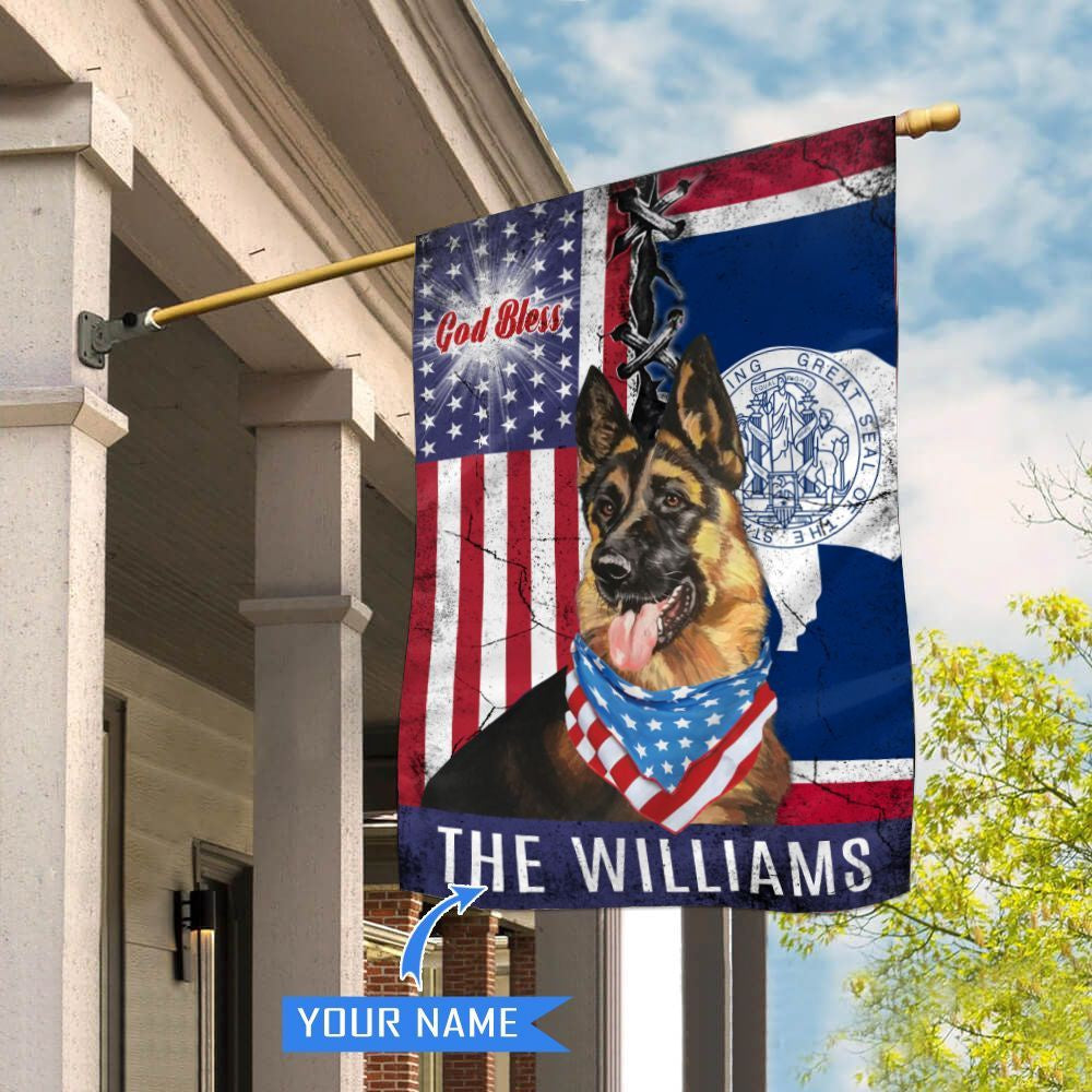 Personalized Dog Flags, Wyoming German Shepherd God Bless House Flag, Garden Flags Dogs, Dog House Flags