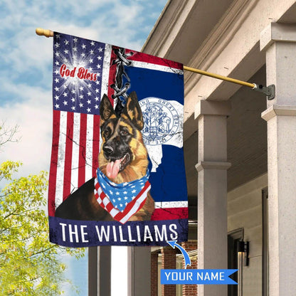 Personalized Dog Flags, Wyoming German Shepherd God Bless House Flag, Garden Flags Dogs, Dog House Flags