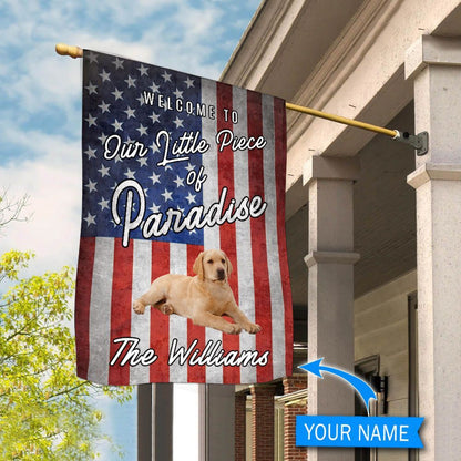 Personalized Dog Flags, Yellow Labrador Retriever Welcome To Our Paradise Dog Garden Flags, Garden Flags Dogs, Dog House Flags