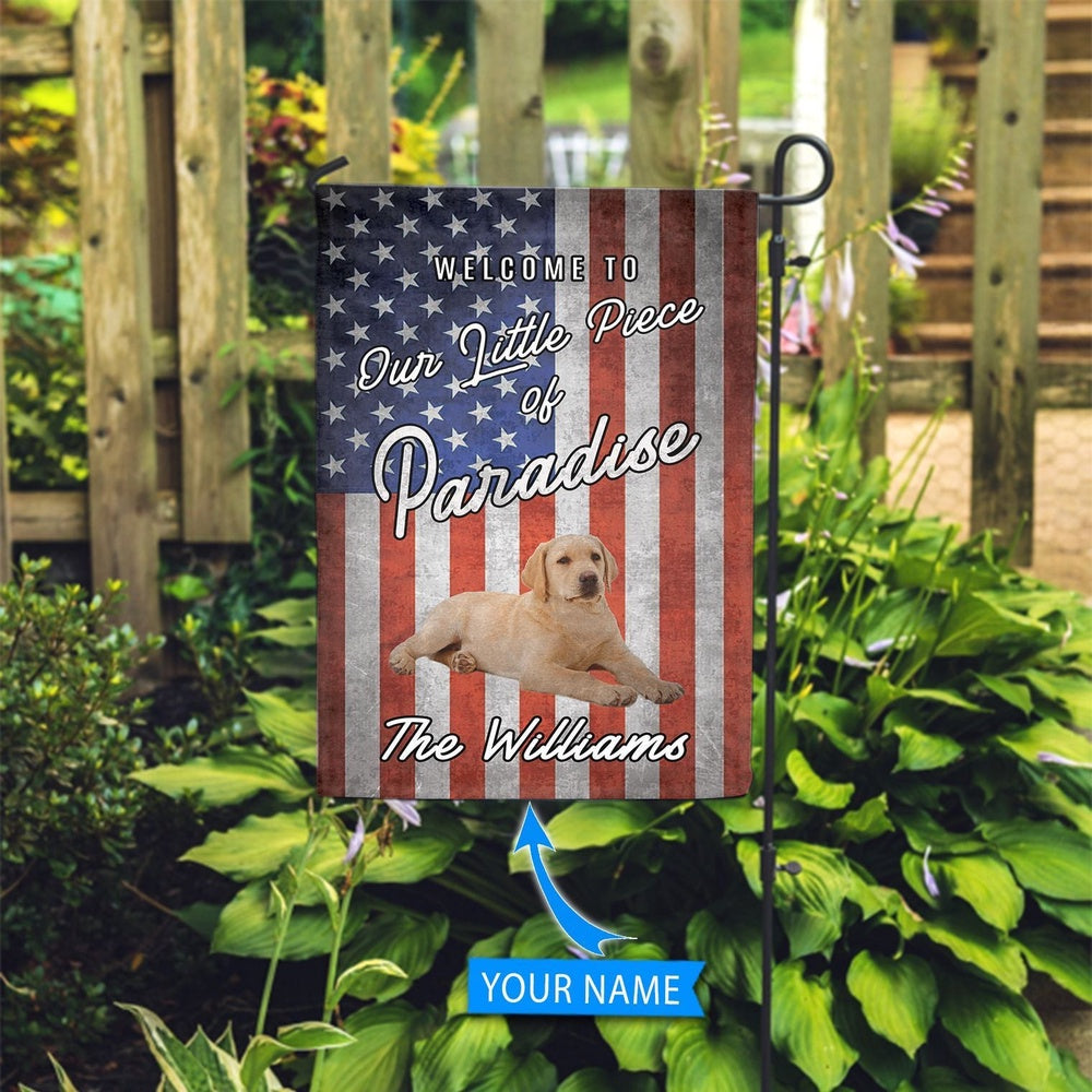 Personalized Dog Flags, Yellow Labrador Retriever Welcome To Our Paradise Dog Garden Flags, Garden Flags Dogs, Dog House Flags
