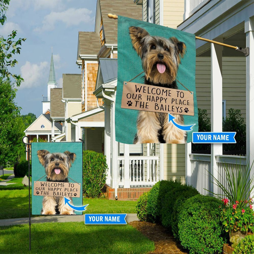Personalized Dog Flags, Yorkshire Terrier-Welcome To Our Happy Place Flag, Garden Flags Dogs, Dog House Flags