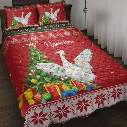 Personalized Duck Quilt Set, Duck Farmmas Tree String Light Quilt Blanket