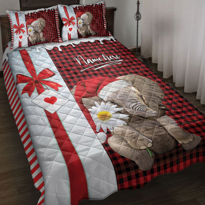 Personalized Elephant Quilt Set, Elephant Santa Hat Withmas Letter Quilt Blanket