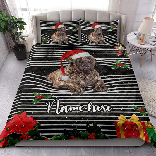 Personalized English Mastiff Quilt Set, Brindle English Mastiffmas Striped Quilt Blanket
