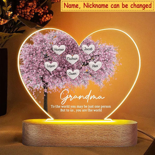 Personalized Family Tree Heart Acrylic Plaque Led Lamp Night Light With Kidnames Gift For Mother's Day, Mother's Day Led Light, Mom Gift