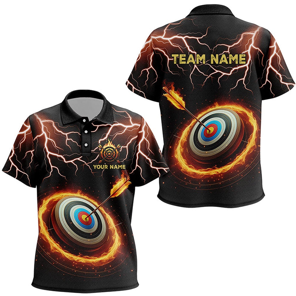 Personalized Fire Archery Target Thunder Lightning Custom Archery Polo Shirts, Archery Jerseys, Archery Team Shirts, Custom Archery Shirts