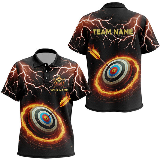 Personalized Fire Archery Target Thunder Lightning Custom Archery Polo Shirts, Archery Jerseys, Archery Team Shirts, Custom Archery Shirts