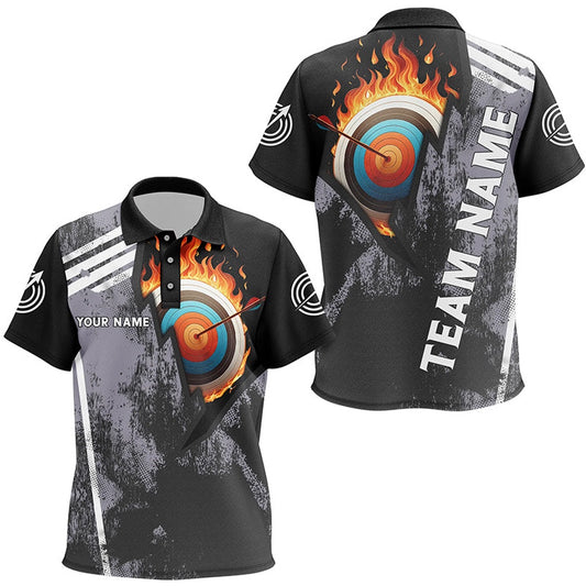 Personalized Fire Target Archery Polo Shirts, Custom Archery Bow And Arrow Team Jerseys, Archery Team Shirts, Custom Archery Shirts