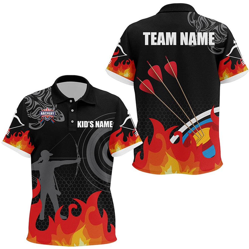Personalized Flame Target Archery Silhouette Archer Polo Shirts, Custom Archery Shirts, Archery Team Shirts, Custom Archery Shirts