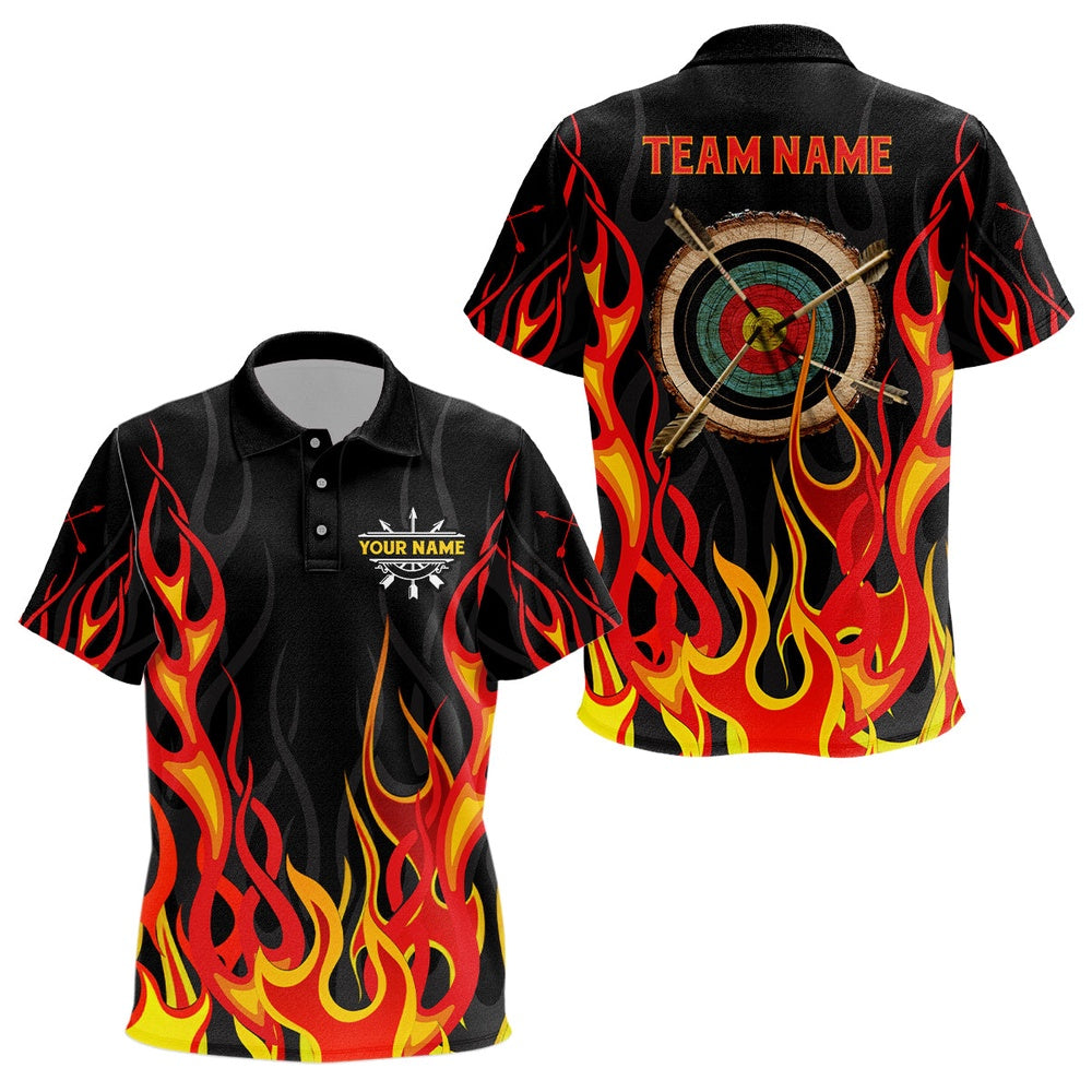 Personalized Flaming Archery Target Printed Polo Shirts Best Archery Gifts Idea For Archer, Archery Team Shirts, Custom Archery Shirts