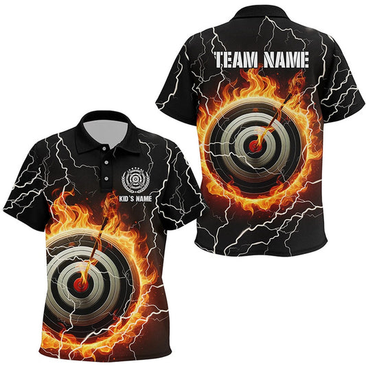 Personalized Flaming Archery Target Thunder Lightning Polo Shirts, Custom Archery Jersey, Archery Team Shirts, Custom Archery Shirts