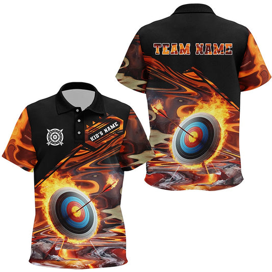 Personalized Flaming Target Archery Polo Shirts, Best Archery Target Shirts For Archers, Archery Team Shirts, Custom Archery Shirts