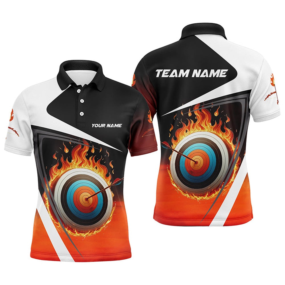 Personalized Flaming Target Archery Polo Shirts For Men, Fire Bow And Arrow Archery Team Shirts, Archery Team Shirts, Custom Archery Shirts