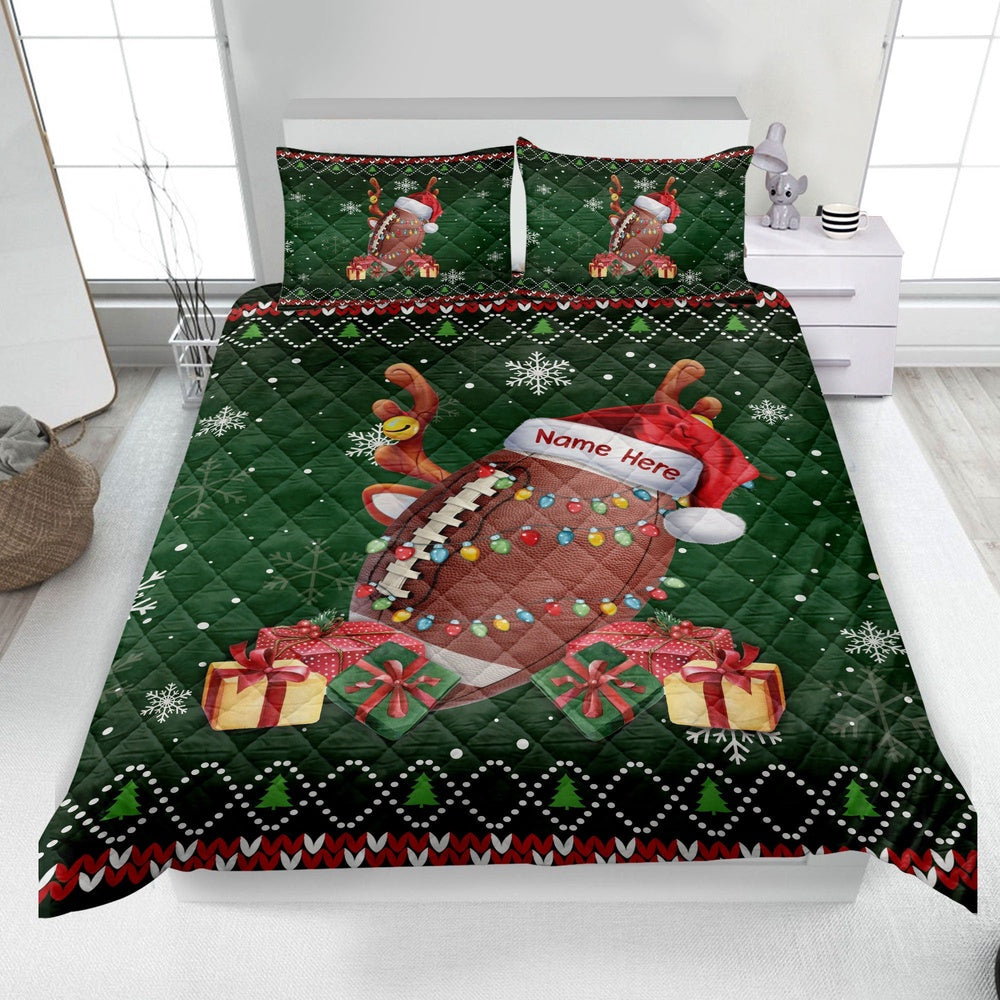 Personalized Football Quilt Set, Christmas Football Quilt Blanket & Pillowcases For Son, Kid