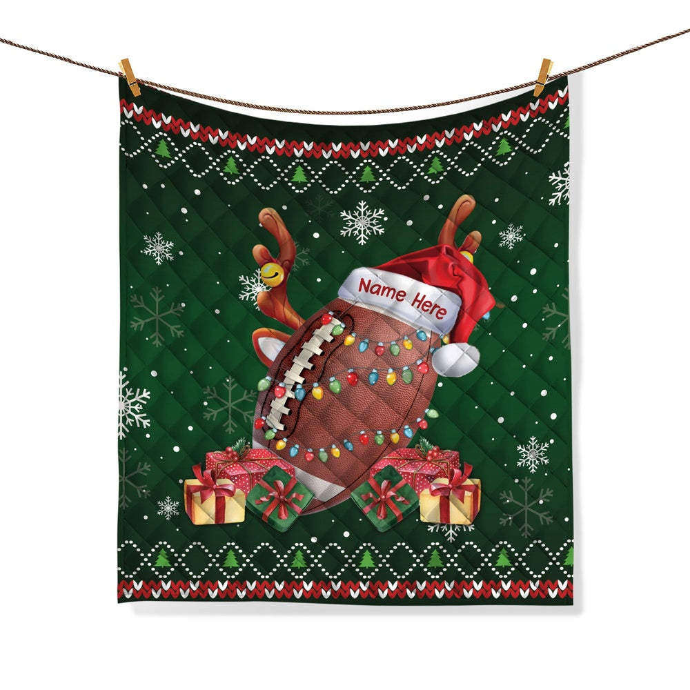 Personalized Football Quilt Set, Christmas Football Quilt Blanket & Pillowcases For Son, Kid